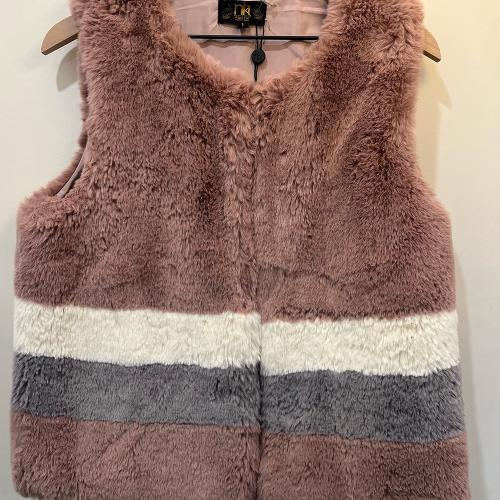 Faux Fur Vest - Pink, White, and Gray